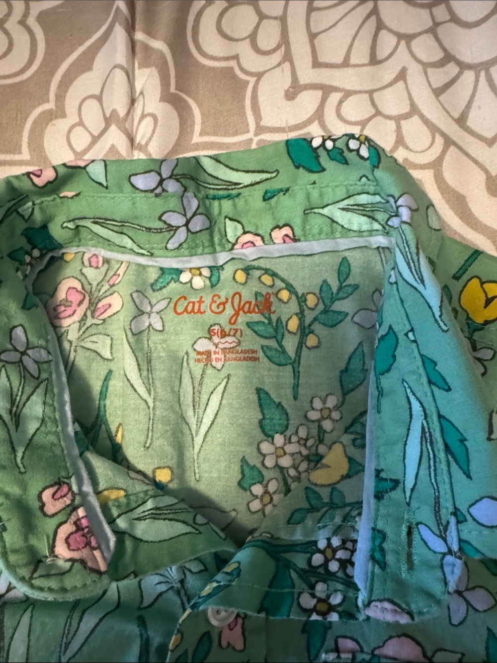 Cat & Jack Little Boy Green Floral Short-Sleeve Button-Down Shirt - Picture 2 of 6